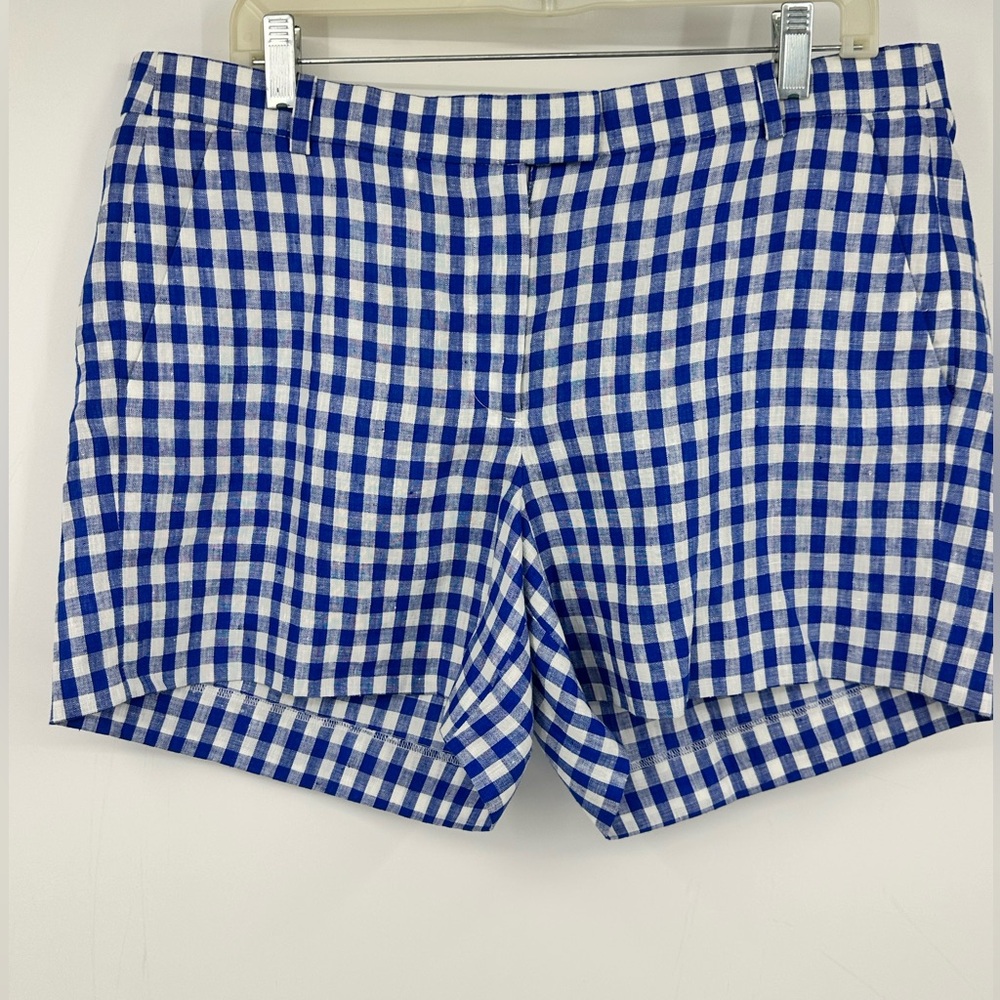 *NWT J Crew Checkered Shorts Blue White Plaid 4.5" Inseam Womens 12 | AT622